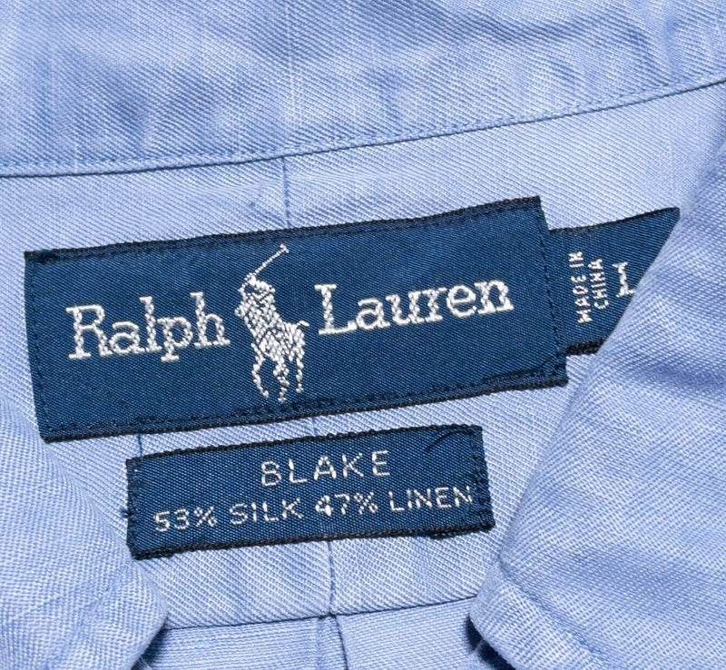 Polo Ralph Lauren Silk Linen Shirt Mens Large Blake Long Sleeve Button-Down Blue