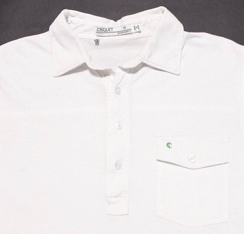 Criquet Polo Medium Men's Shirt Solid White Pocket Short Sleeve Golf Casual