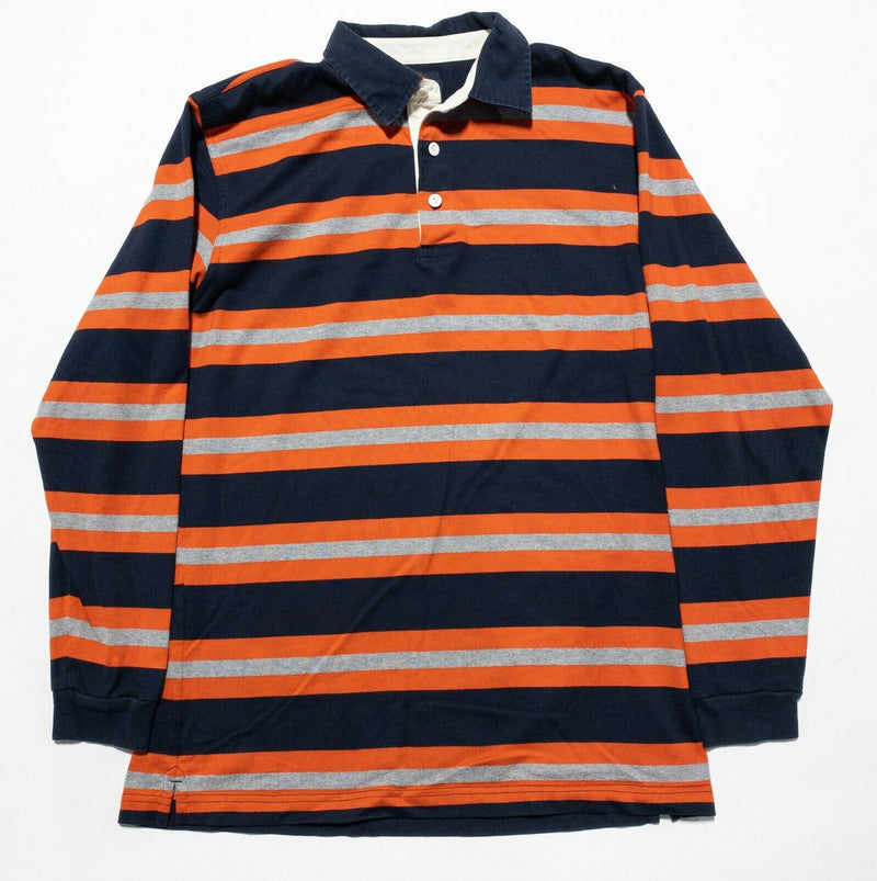 Brooks Brothers Fleece Men's XL Rugby Orange Navy Blue Striped Polo Shirt