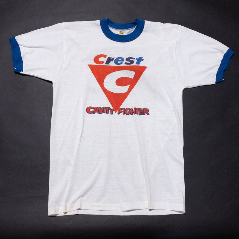 Vintage Crest Toothpaste T-shirt Men's Large Velva Sheen Ringer Cavity Fighter