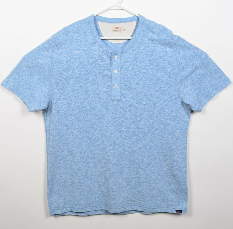Faherty Brand Men's XL Heather Blue Henley Collar Cotton Polyester Blend Shirt