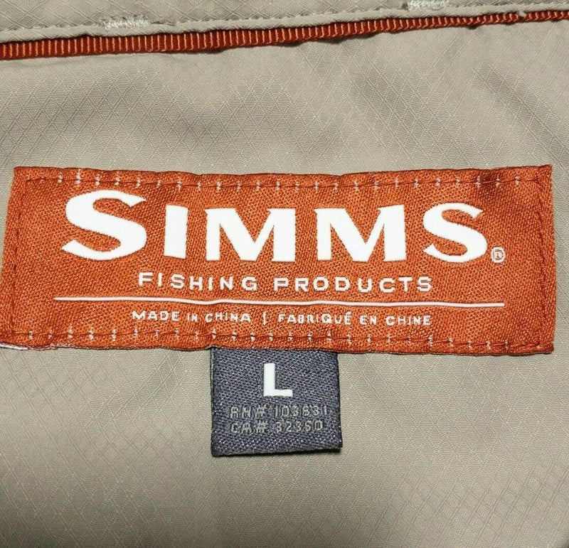 Simms Fishing Vented Button-Front Shirt Wicking Solid Khaki Brown Men's Large