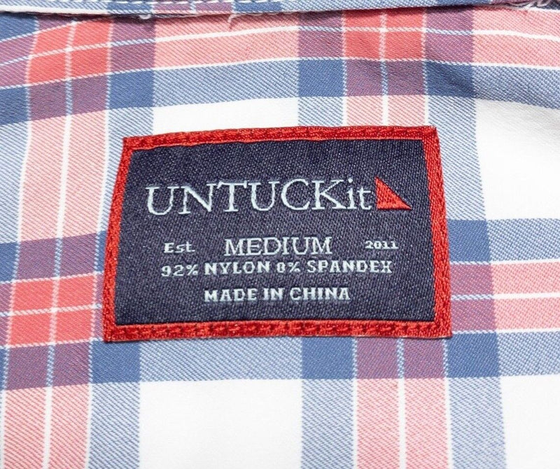 UNTUCKit Performance Medium Men's Shirt Nylon Wicking Long Sleeve Red Blue Plaid