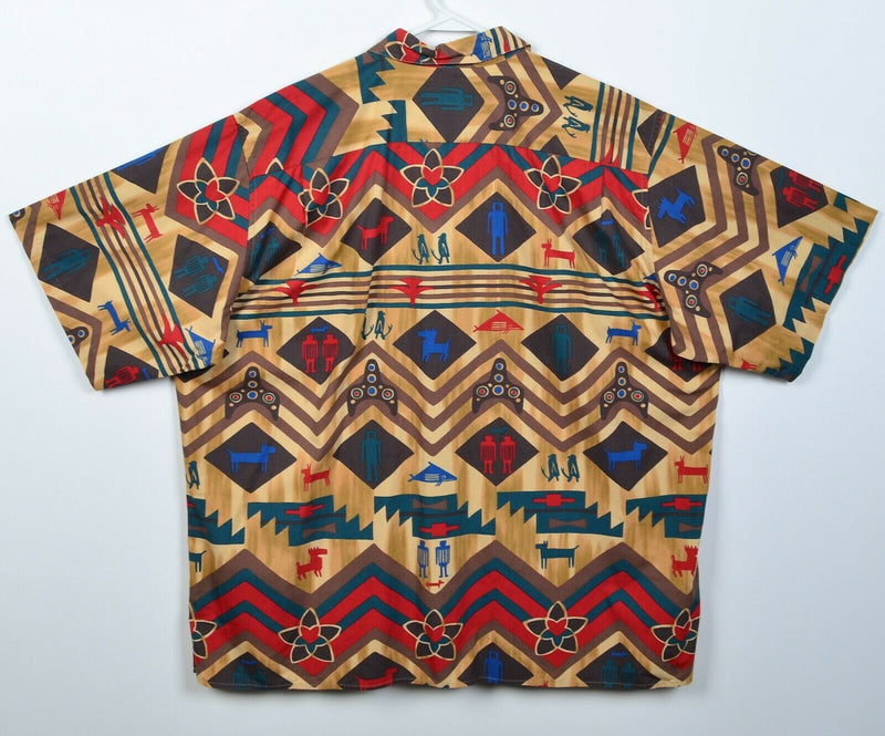 Reyn Spooner Men's XL Aztec Animal Geometric Hawaiian Traditionals Aloha Shirt