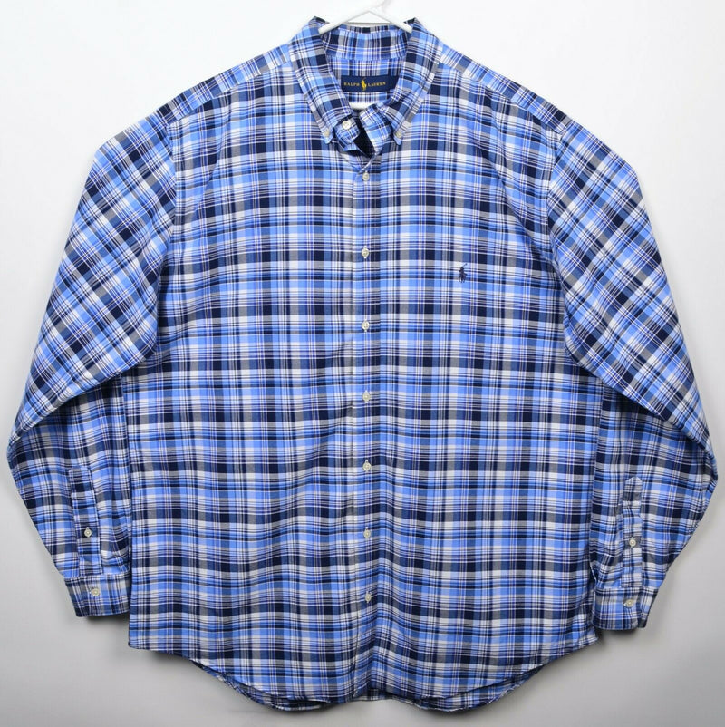 Polo Ralph Lauren Men's XLT (XL Tall) Blue Navy Blue Plaid Button-Down Shirt