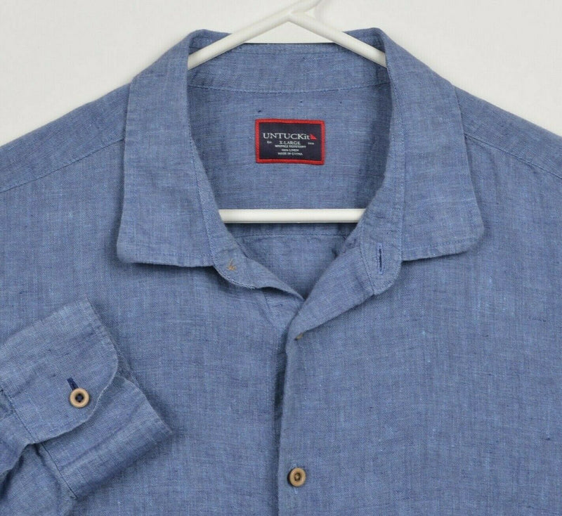 UNTUCKit Men's XL 100% Linen Wrinkle Resistant Blue Long Sleeve Button Shirt
