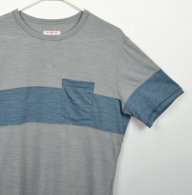Giro Sport Design Men's Sz Medium Merino Wool Gray Blue Stripe Cycling Shirt