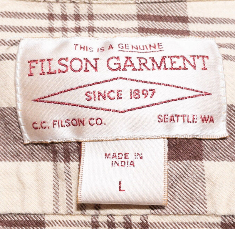 Filson Flannel Shirt Men's Large Long Sleeve Brown Plaid Check Wildwood