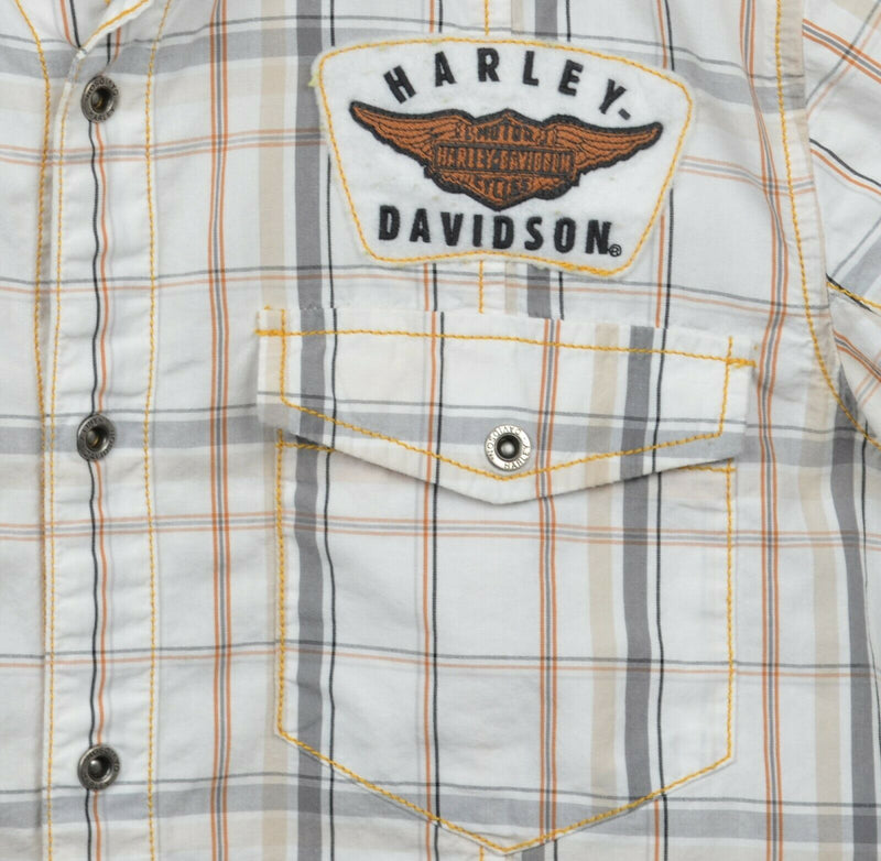 Harley-Davidson Men's Small Snap-Front Winged Logo Plaid Biker Garage Shirt