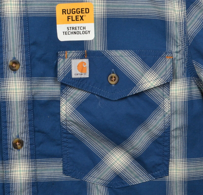 Carhartt Men's Medium Relaxed Fit Rugged Flex Blue Plaid Button-Front Shirt