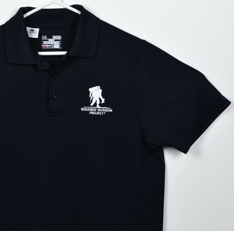 Wounded Warrior Project Men's Medium Regular Under Armor Solid Black Polo Shirt