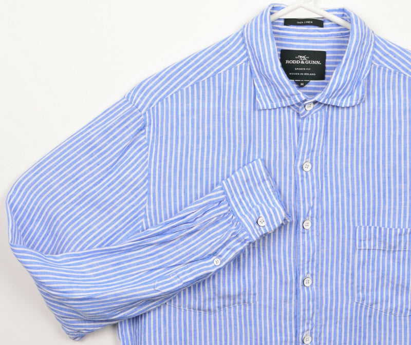 Rodd & Gunn Men's Medium Sports Fit 100% Linen Blue Striped Button-Front Shirt