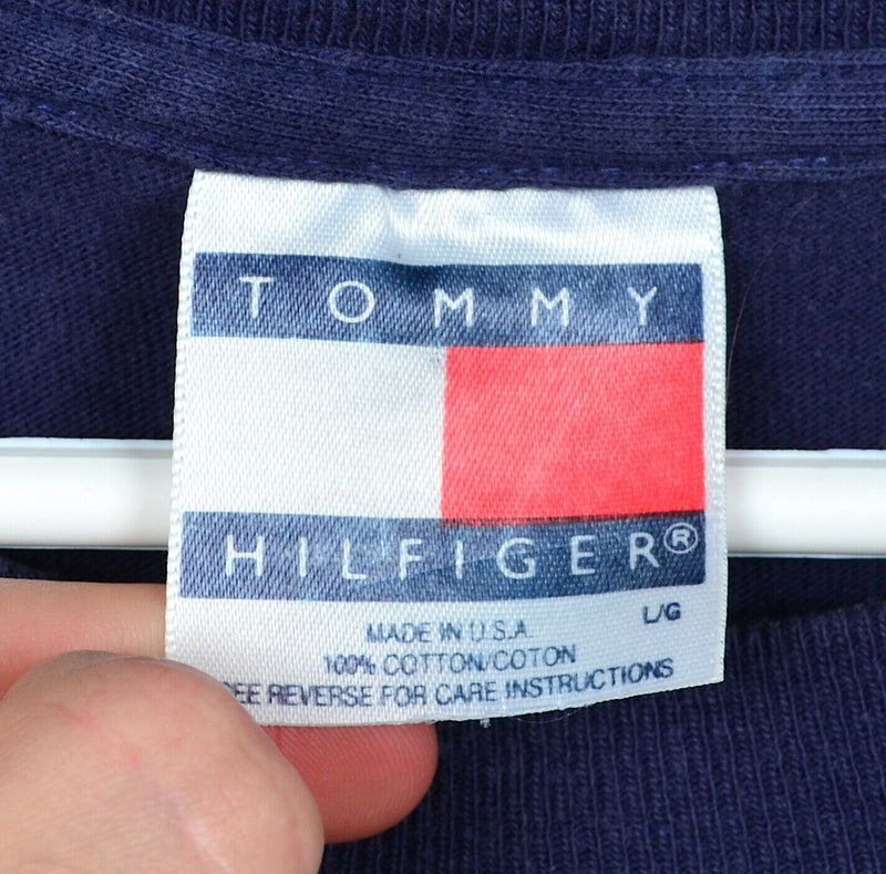Vintage 90s Tommy Hilfiger Men's Large Alpine Gear Navy Blue Long Sleeve T-Shirt