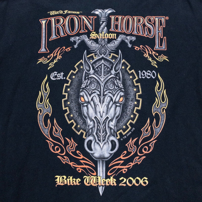 Vintage Iron Horse Saloon Shirt Men's Large Henley Black Double-Sided Bike Week