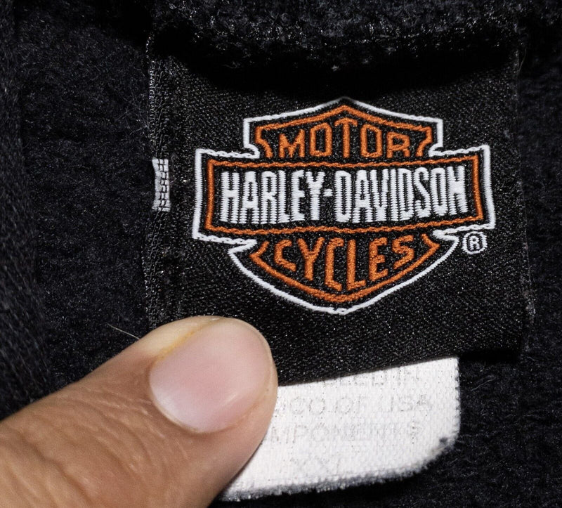 Vintage Harley-Davidson Hoodie Men's 2XL 90s Y2K Full Zip Black Biker Wolf