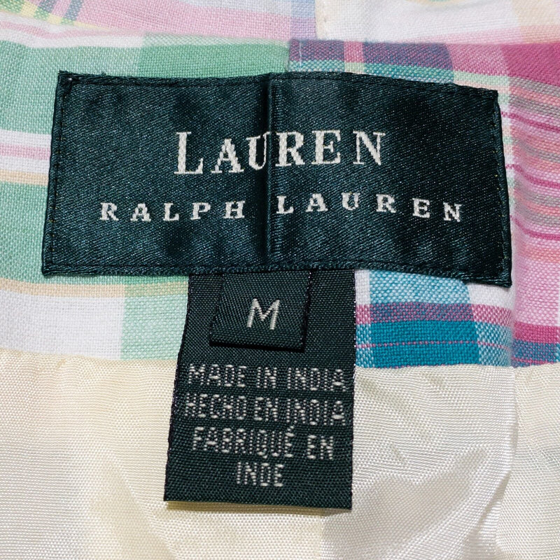 Lauren Ralph Lauren Patchwork Blazer Women's Medium Madras Plaid Pastel 90s