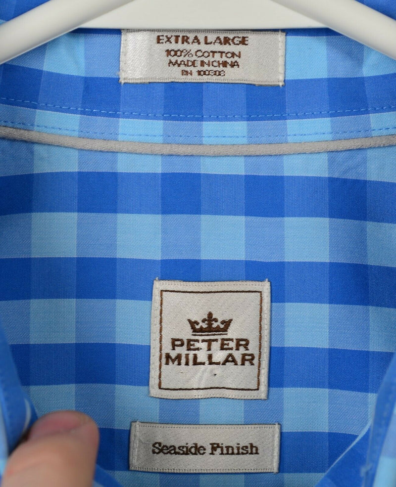 Peter Millar Men’s XL Seaside Finish Blue Plaid Long Sleeve Button-Front Shirt