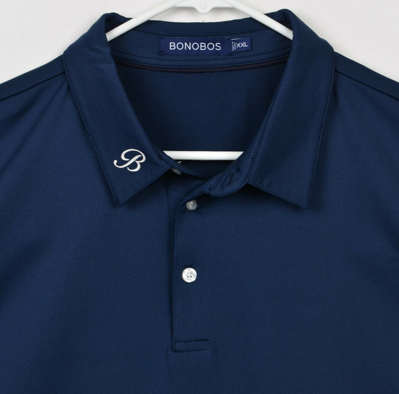 Bonobos Men's Sz 2XL Solid Navy Blue Logo Collar Polyester Golf Polo Shirt