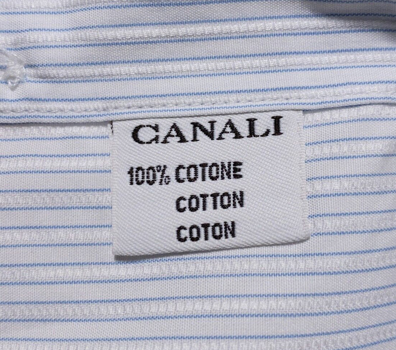 Canali Dress Shirt Men's 15.5/39 White Blue Striped Made in Italy Designer