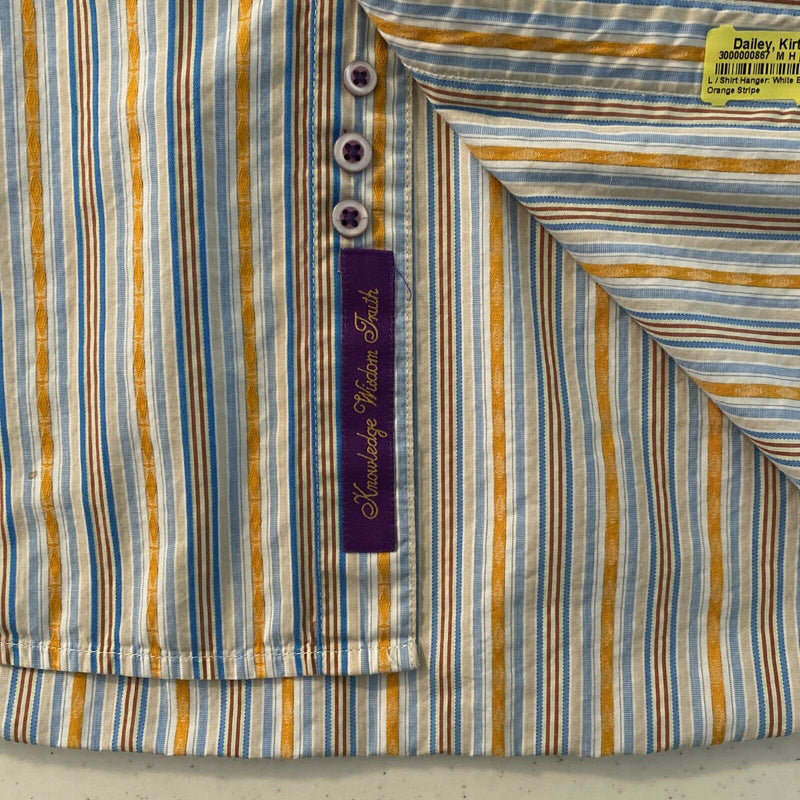 Robert Graham Men's XL Flip Cuff Chess Pieces Orange Multi-Color Striped Shirt