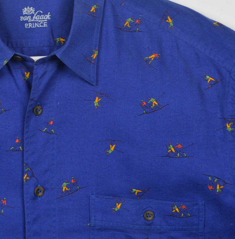 Vtg Van Laack Men's Sz Large Ski Pattern Blue Prince Vangard Long Sleeve Shirt