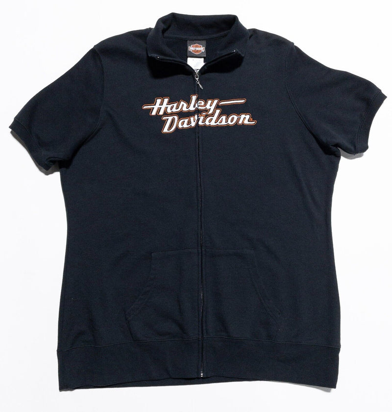 Harley-Davidson Sweatshirt Women's 1X Full Zip Short Sleeve Black Biker Logo