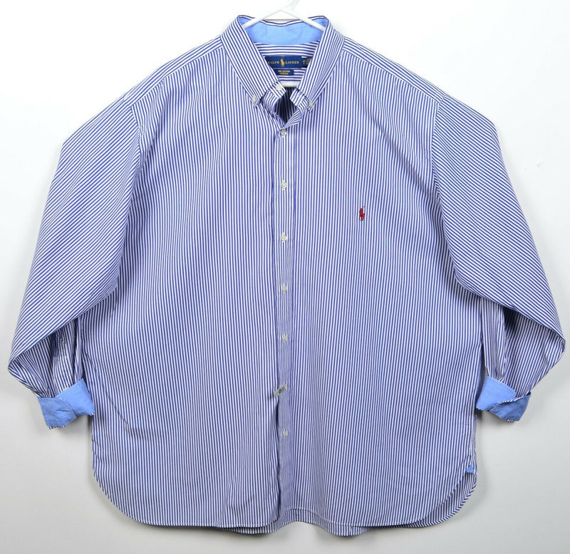 Polo Ralph Lauren Men's 2XB (2XL Big) Stretch Blue Striped Button-Down Shirt