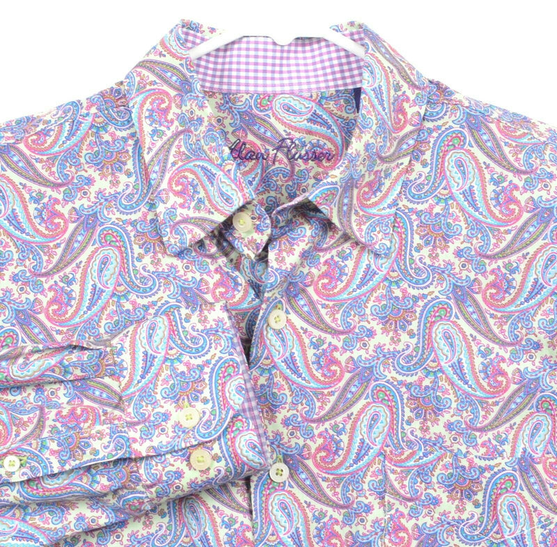 Alan Flusser Men's Sz Medium Paisley Purple Blue Multi-Color Button-Front Shirt