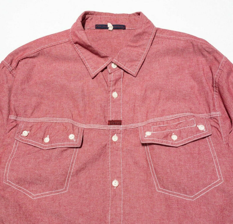 Marithe Francois Girbaud Shirt Men's XL Button-Front Red Chambray Pockets