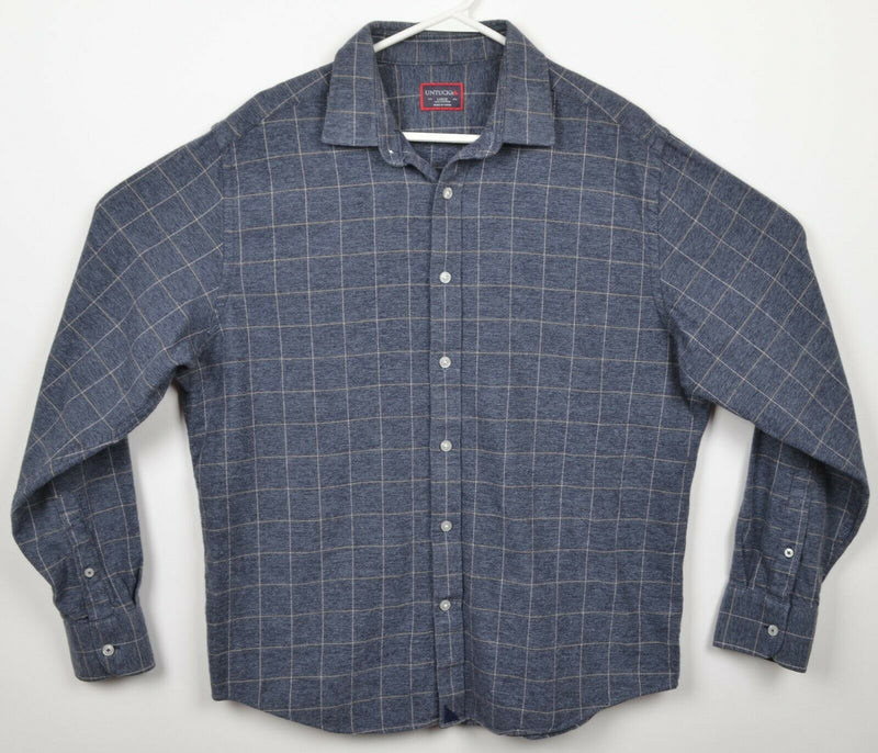 UNTUCKit Men's Large Navy Blue Plaid Casual Button-Front Flannel Shirt