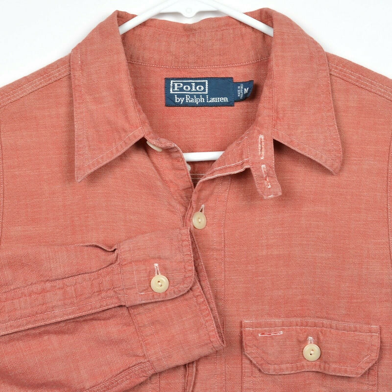 Polo Ralph Lauren Men's Sz Medium Orange Chambray Button-Front Shirt