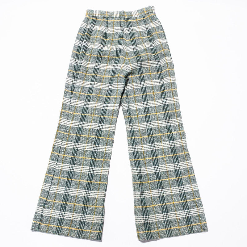 Vintage 70s Plaid Wool Pants Women's Waist 26 Straight Green Yellow Funky