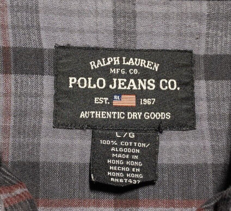 Polo Jeans Ralph Lauren Men's Large Pearl Snap Shirt Corduroy Gray Striped 90s