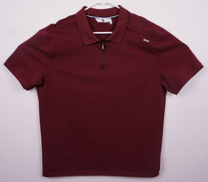 BMW Men's Sz 2XL Zip Collar Solid Maroon Autos Car Short Sleeve Polo Shirt