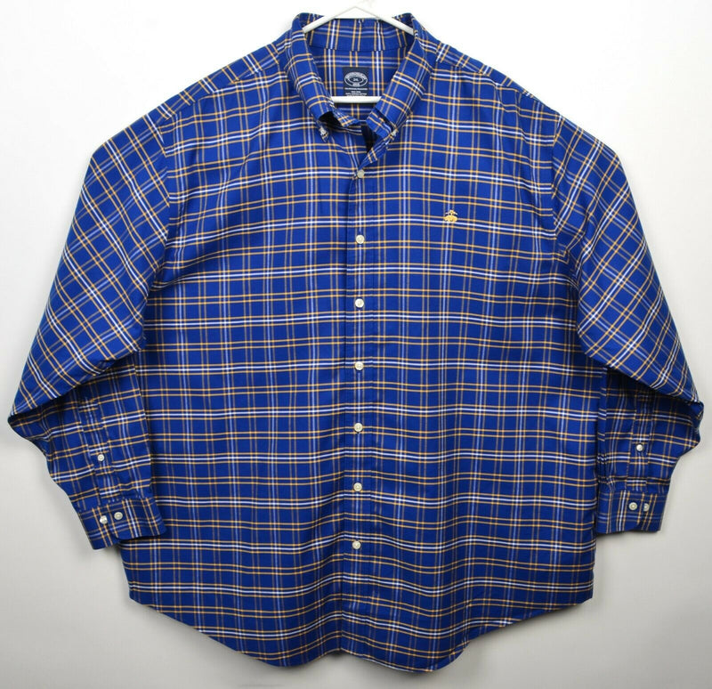 Brooks Brothers Men's 2XL Blue Yellow Plaid Non-Iron Logo Button-Down Shirt