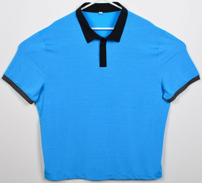 Lululemon Men's 2XL Blue Black Contrast Collar Athleisure Wicking Polo Shirt