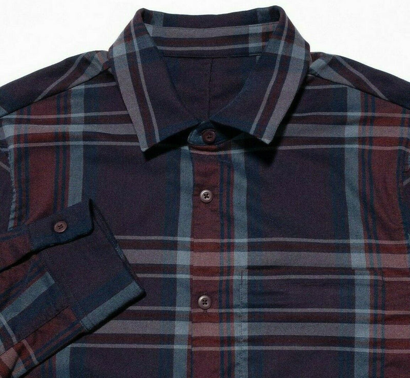 Lululemon Mens Shirt Small Flannel Masons Peak Purple Blue Plaid Long Sleeve