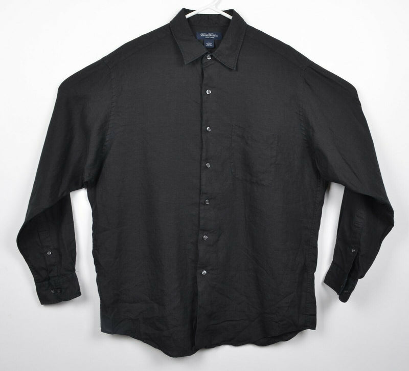 Brooks Brothers Men's Large 100% Irish Linen Solid Black Button-Front Shirt