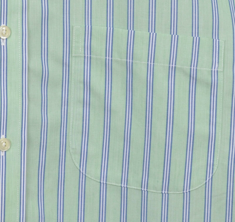 Brooks Brothers Men's 17.5 Non-Iron Green Blue Striped Button-Down Dress Shirt