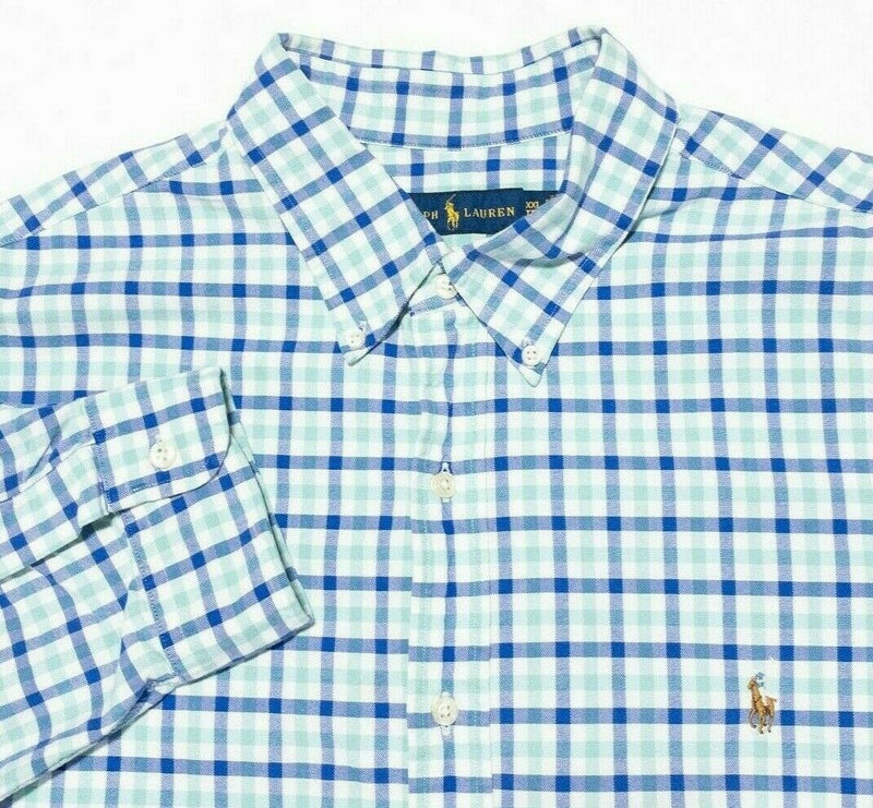 Polo Ralph Lauren Men's 2XL Long Sleeve Shirt Green Blue Check Button-Down