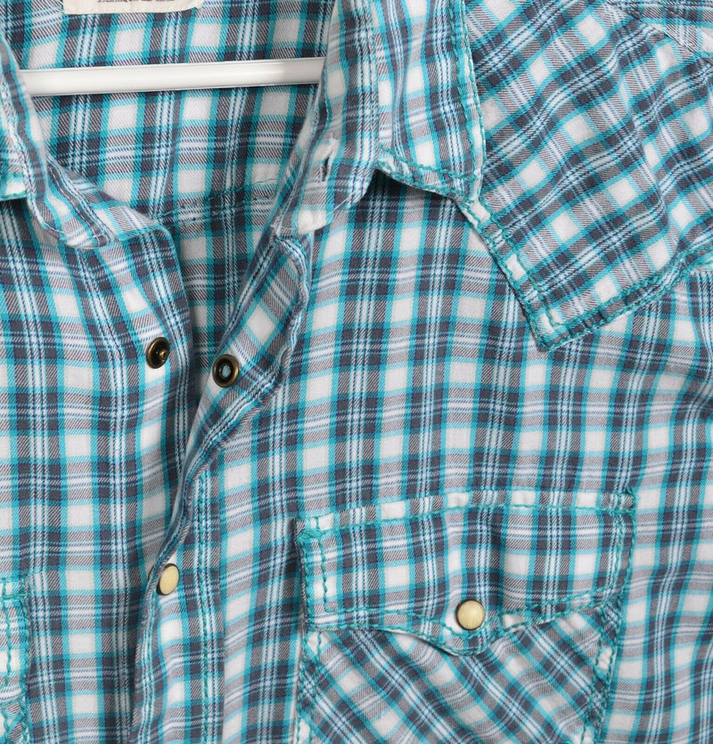 Ariat Men's XL Retro Fit Pearl Snap Blue Gray Plaid Western Rockabilly Shirt