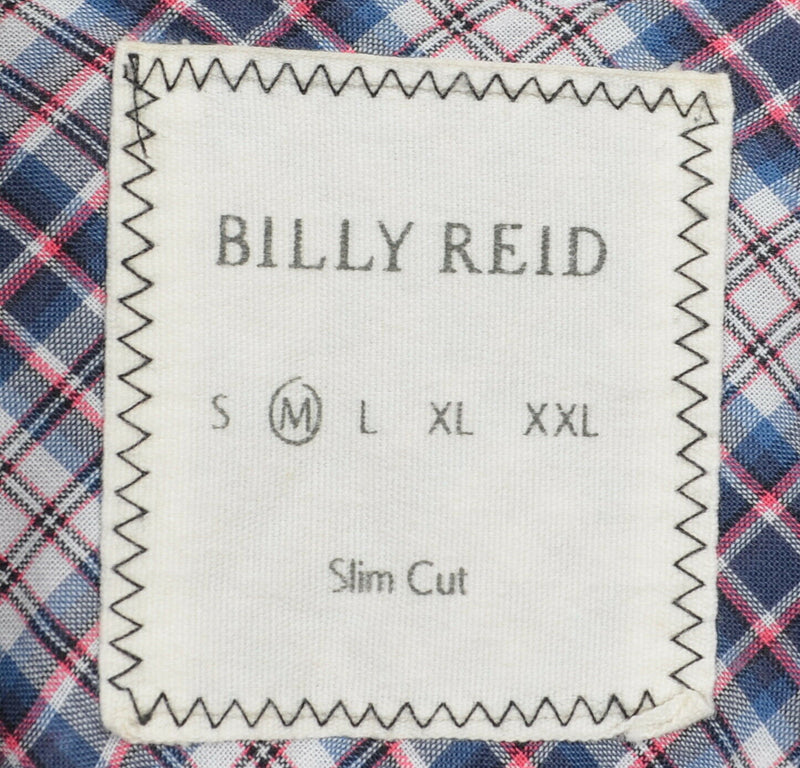 Billy Reid Men's Medium Slim Cut Blue Red Plaid Spread Collar Button-Front Shirt