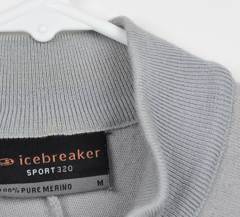 Icebreaker Sport 320 Men's Medium Merino Wool Black Gray 1/4 Zip Sweater