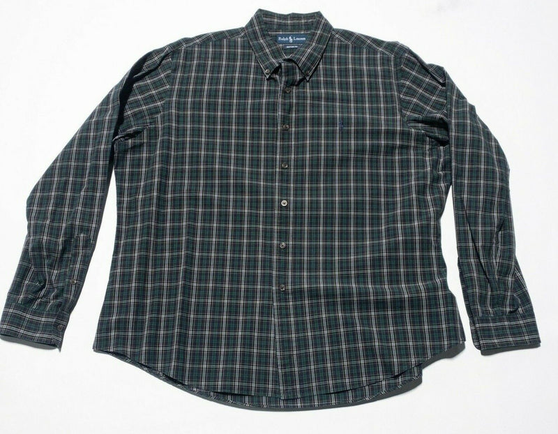 Polo Ralph Lauren Shirt Men's 2XL Button-Down Dark Green Tartan Plaid Pony