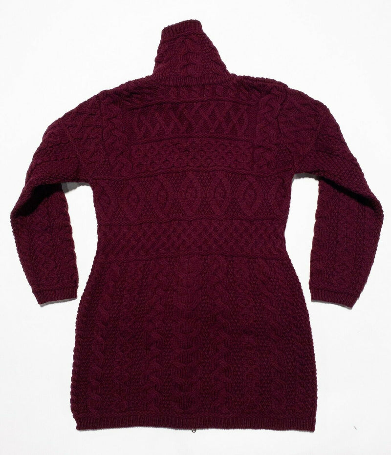 Aran Sweater Market Women's Medium 100% Merino Wool Maroon Red Full Zip Sweater