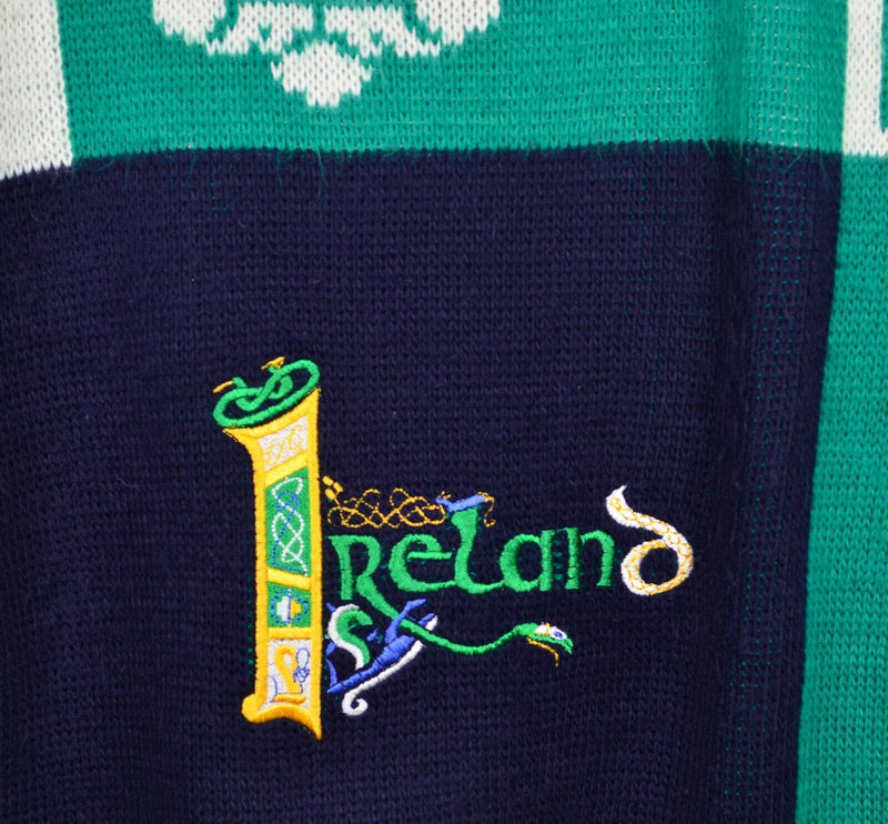 Blarney Castle Men's Large Embroidered Shamrock Navy Irish Crewneck Sweater