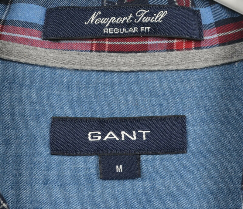 GANT Men's Medium Regular Fit Newport Twill Blue Red Plaid Button-Down Shirt