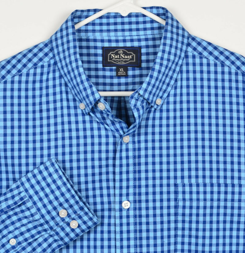 Nat Nast Men's Sz XL Blue Plaid Luxury Originals Long Sleeve Button Front Shirt