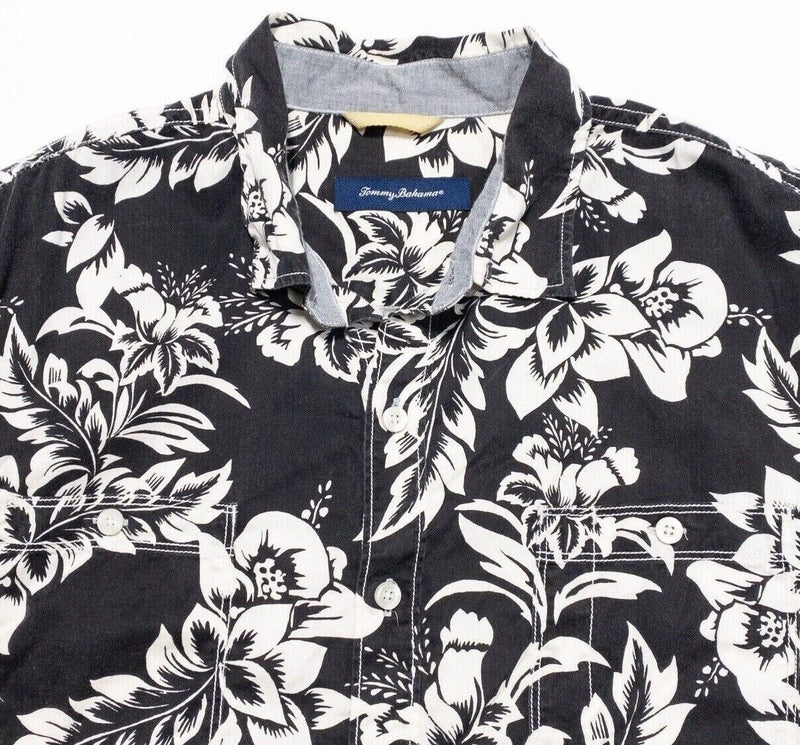 Tommy Bahama Hawaiian Shirt XL Men's Tencel Blend Aloha Floral Monochrome Aloha