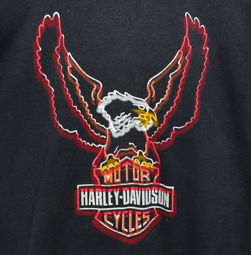 Vintage 1992 Harley-Davidson Men's Large Neon Eagle 3D Logo Black T-Shirt